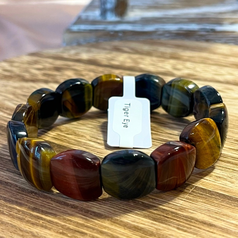 Mix Red-Golden-DreamTiger’s Eye Natural Healing Crystal Stretch Bangle Bracelet